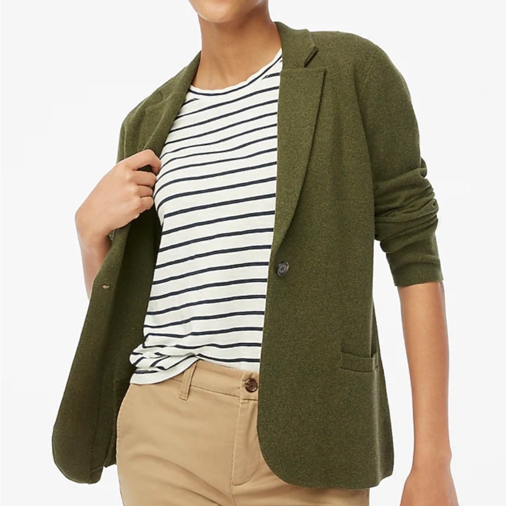 J. Crew heather green schoolboy sweater blazer size S 100% cotton